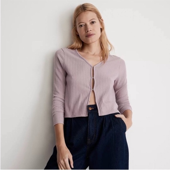 Madewell Provence Grape Ribbed Crop Cardigan Small Cozy Knit Sweater - Picture 1 of 12